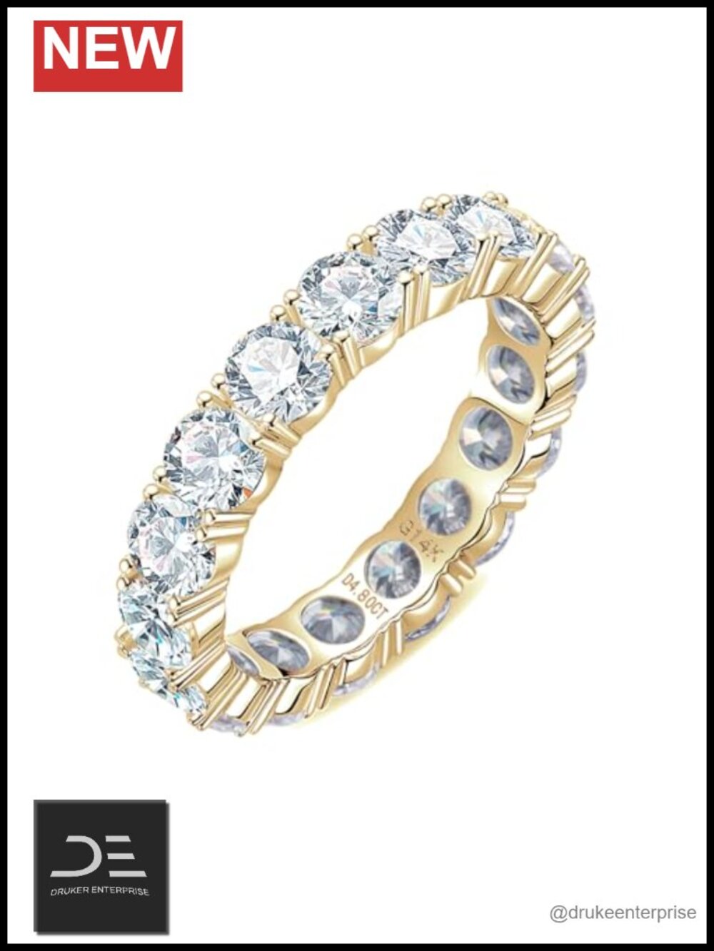 Moissanite Eternity Ring 5cttw 14K Solid Yellow Gold Wedding Band